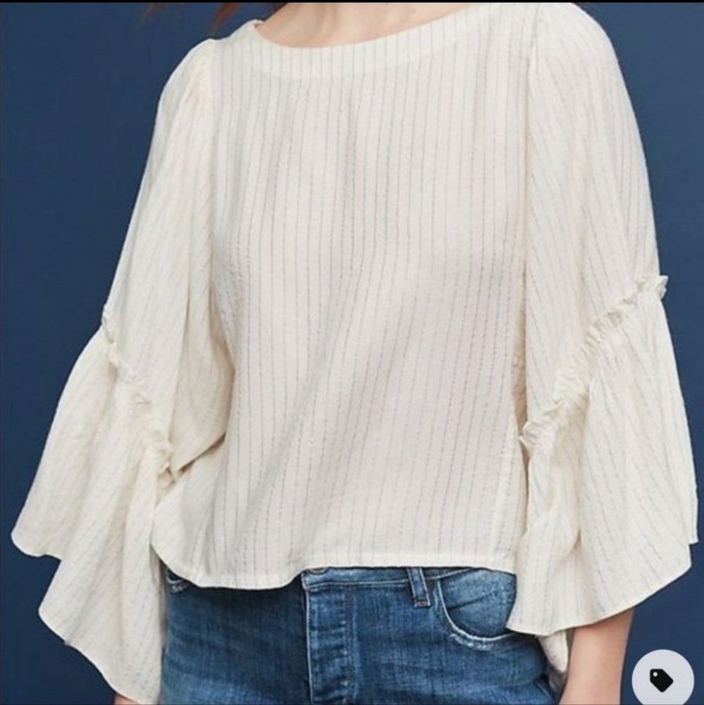 | Anthropologie | Floreat White/Gold Striped Top Size S
